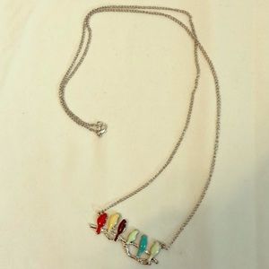 Colorful Bird Long Statement Necklace